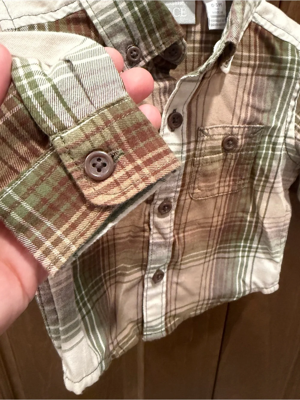 The Children's Place Boys Long Sleeve Plaid Button Up Shirt, Green & Brown, 0-3m